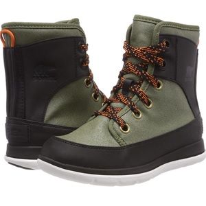 Sorel Olive Green and Black Waterproof Winter Boots with Orange Laces